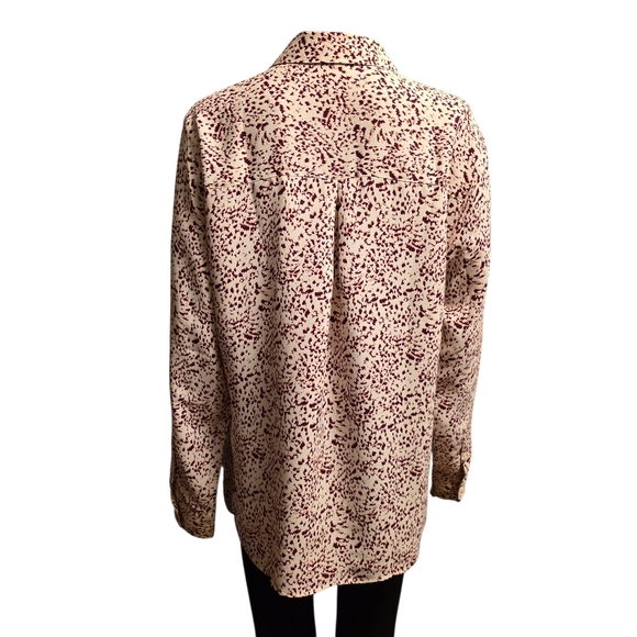 Express Poerofini Women's White and Maroon Patterned Blouse Size L - Picture 5 of 13